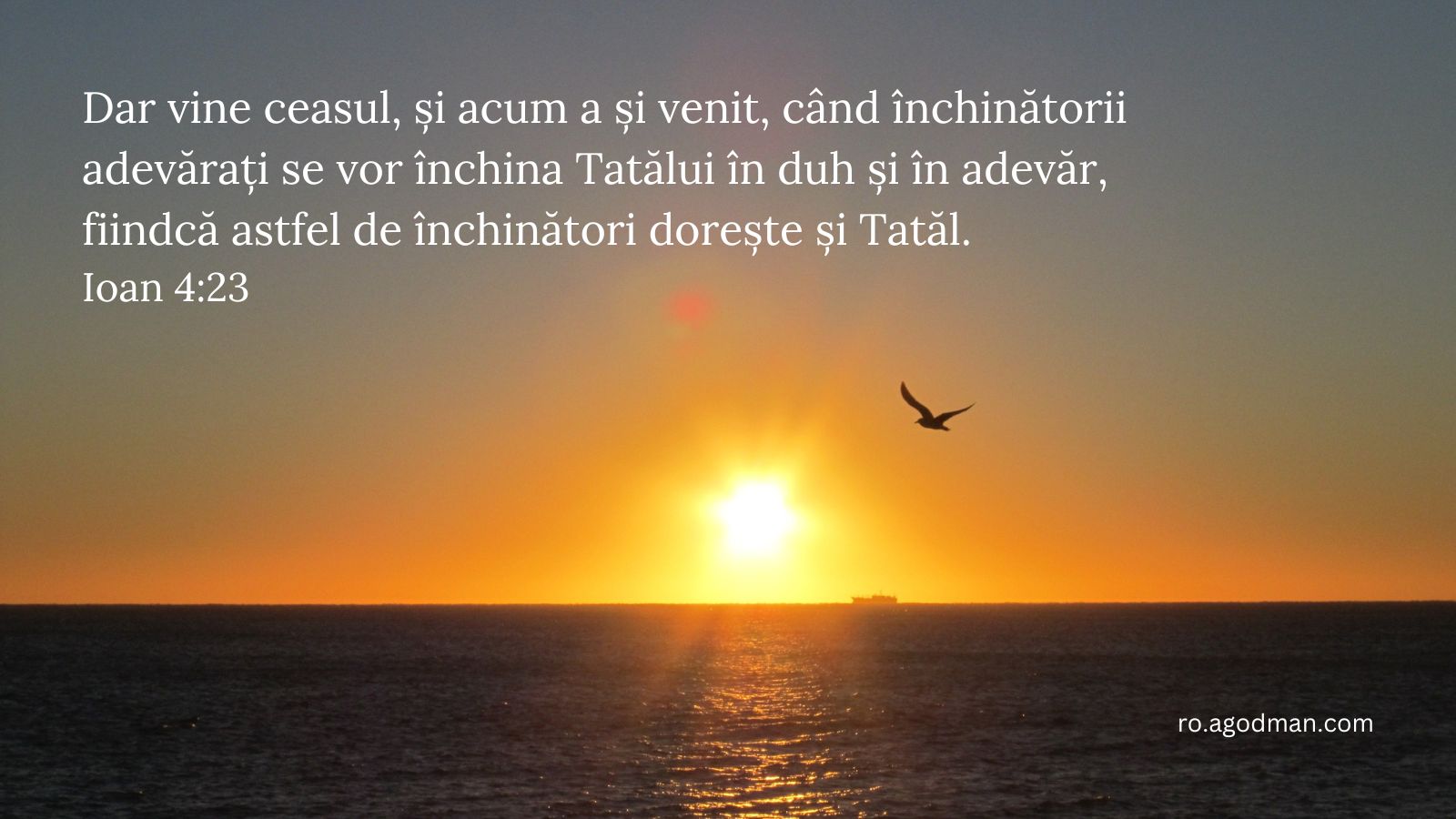 Dar vine ceasul, și acum a și venit, când închinătorii adevărați se vor închina Tatălui în duh și în adevăr, fiindcă astfel de închinători dorește și Tatăl. Ioan 4:23