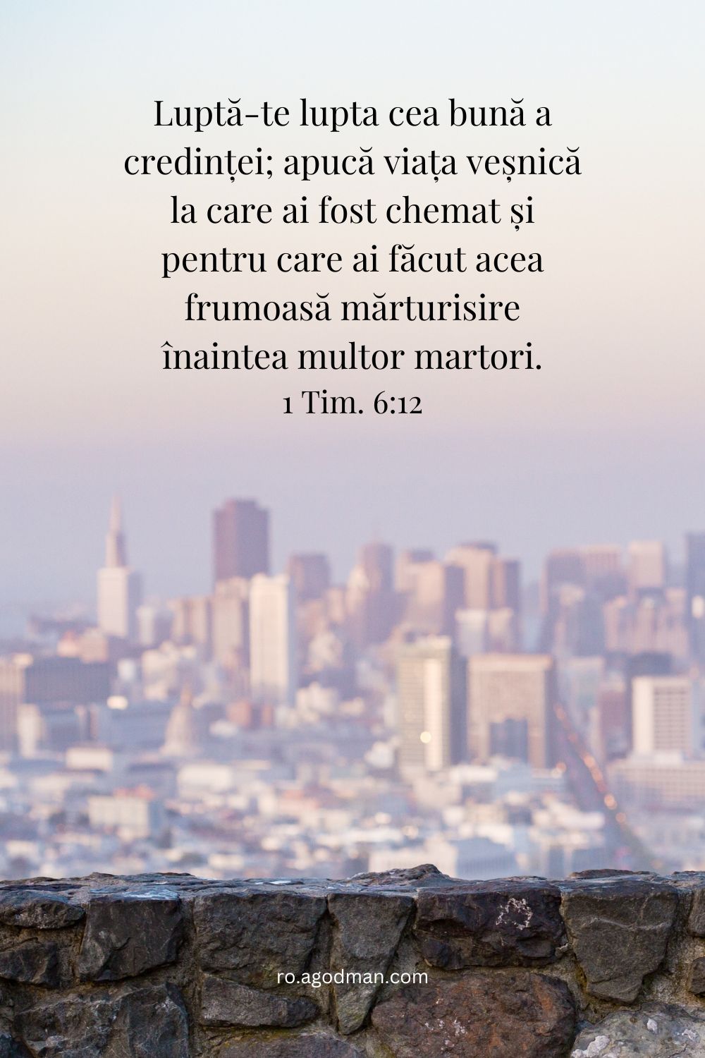 Luptă-te lupta cea bună a credinței; apucă viața veșnică la care ai fost chemat și pentru care ai făcut acea frumoasă mărturisire înaintea multor martori. 1 Tim. 6:12