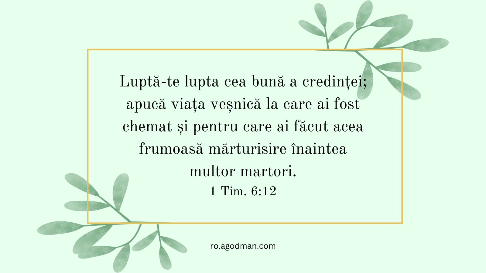 Luptă-te lupta cea bună a credinței; apucă viața veșnică la care ai fost chemat și pentru care ai făcut acea frumoasă mărturisire înaintea multor martori. 1 Tim. 6:12